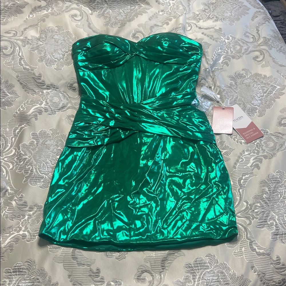 Shimmering Green Strapless Mini Dress